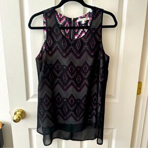 Daniel Rainn black and pink Southwestern print tank top with zipper back, small